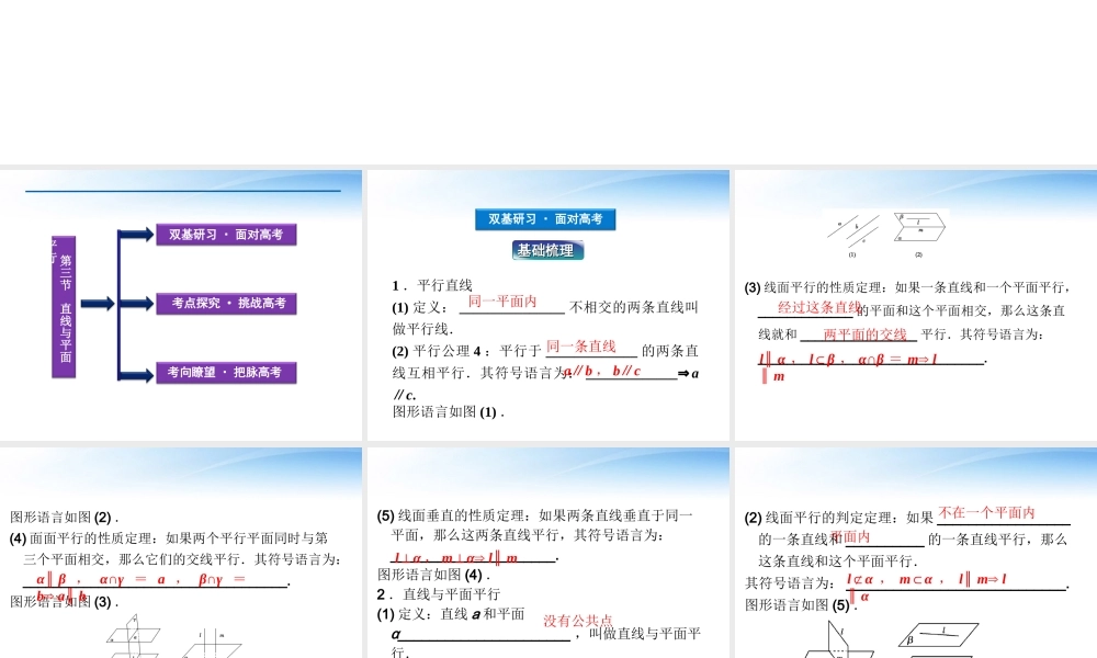 高考数学一轮复习 第7章第三节 直线与平面平行课件 文 苏教版 课件