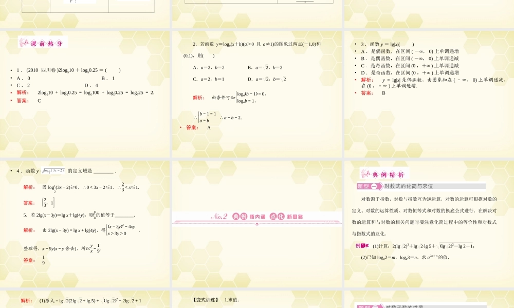 高三数学一轮复习 第2章 函数、导数及其应用第6课时 对数与对数函数精品课件 理 北师大版 课件