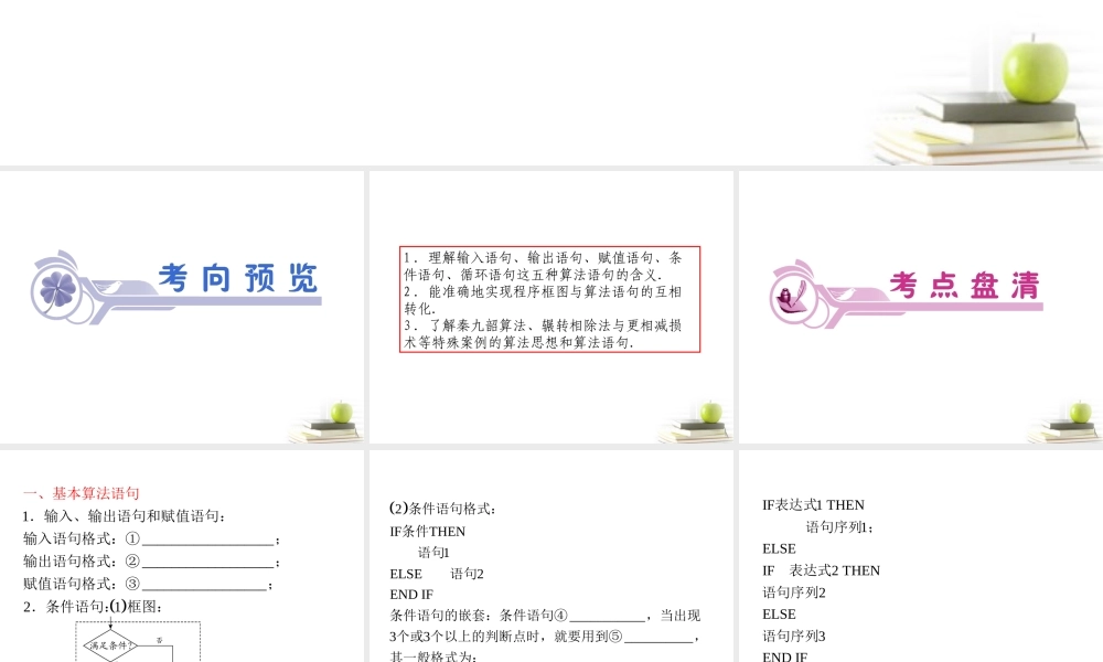 高考数学第一轮总复习 第37讲 基本算法语句和算法案例课件 文 (湖南专版)  课件