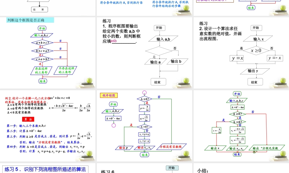 高一数学 112 算法框图 条件结构 课件 新人教A版必修3 课件