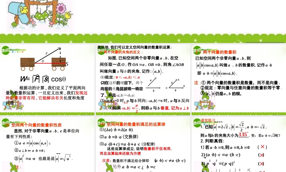 高中数学 315(空间向量的数量积)课件 新人教A版选修2-1 课件