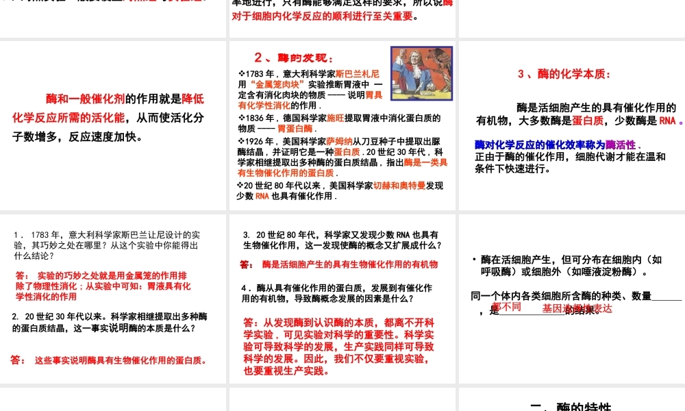 降低化学反应活化能的酶PPT
