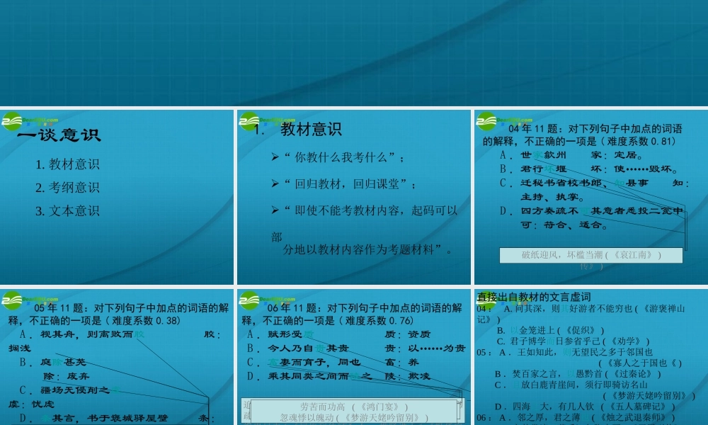 高中语文 古诗文阅读复习备考漫谈课件 苏教版 课件