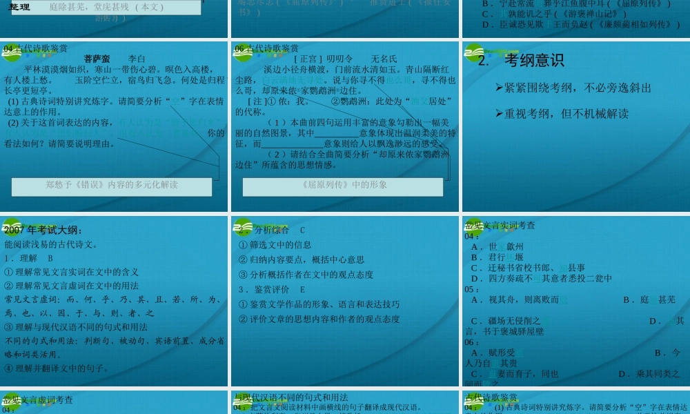 高中语文 古诗文阅读复习备考漫谈课件 苏教版 课件