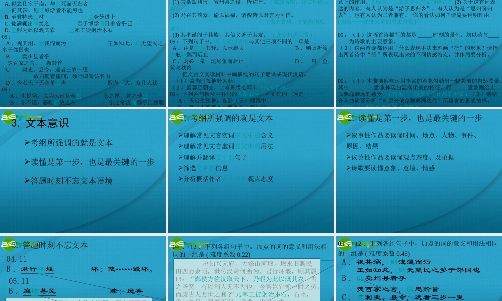 高中语文 古诗文阅读复习备考漫谈课件 苏教版 课件