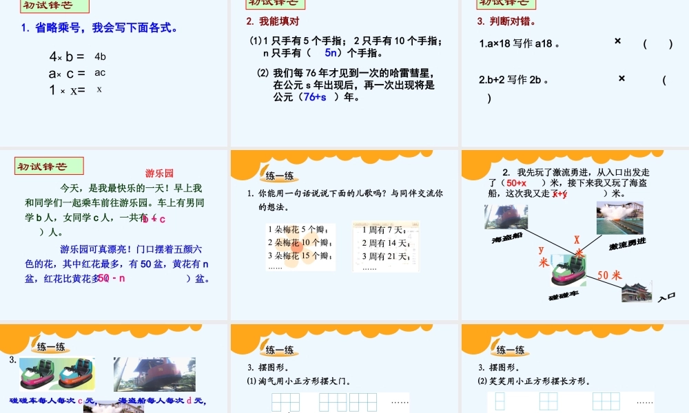 小学数学北师大2011课标版四年级《用字母表示数》-(5)