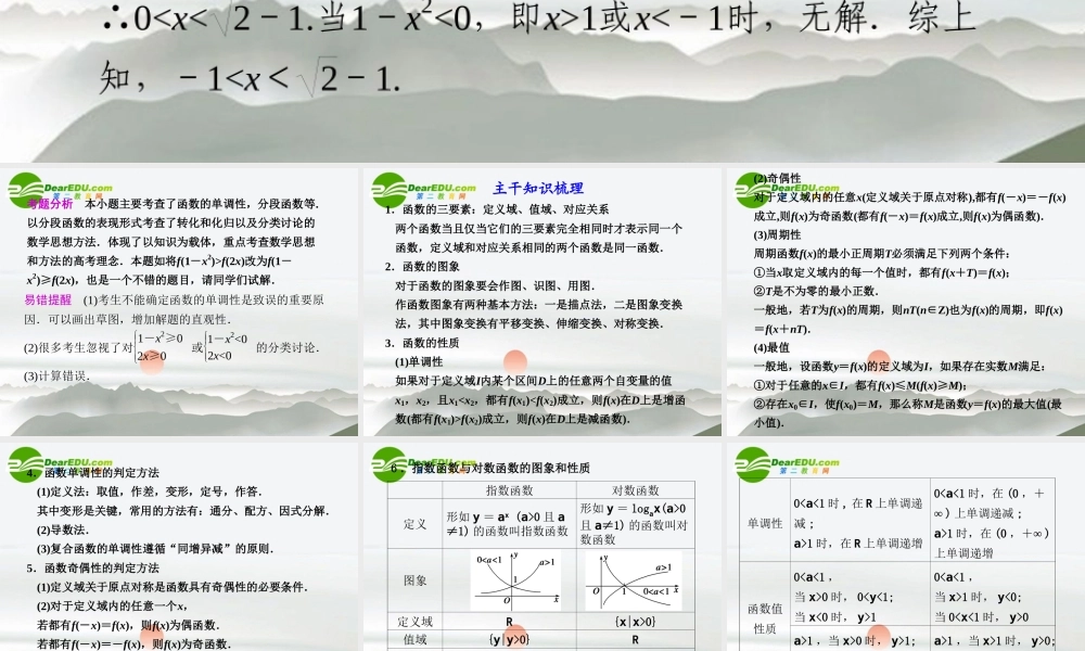 江苏专用高考数学二轮复习 专题一第2讲 函数、基本初等函数的图象与性质课件 理 苏教版 课件