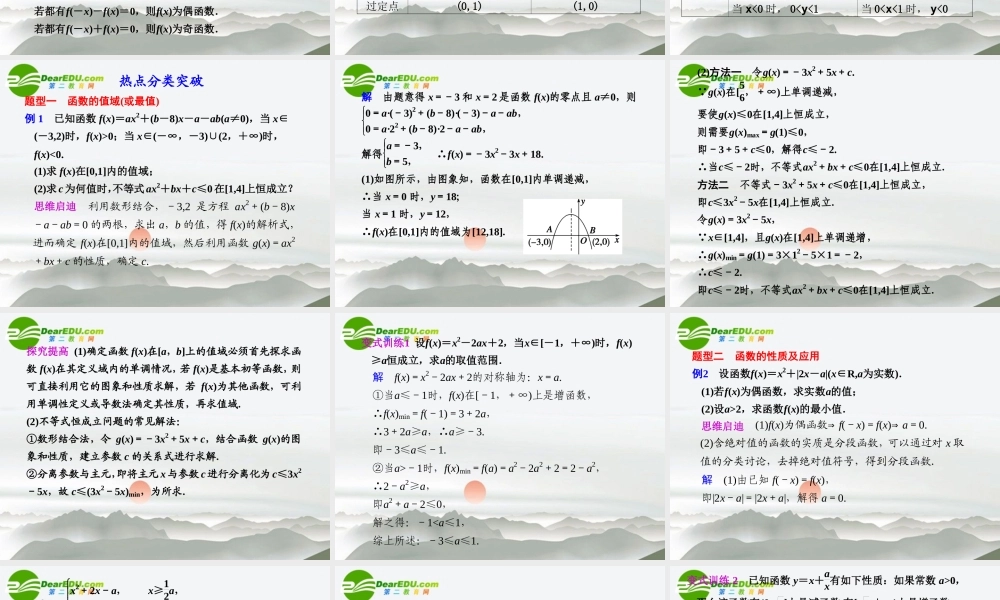 江苏专用高考数学二轮复习 专题一第2讲 函数、基本初等函数的图象与性质课件 理 苏教版 课件