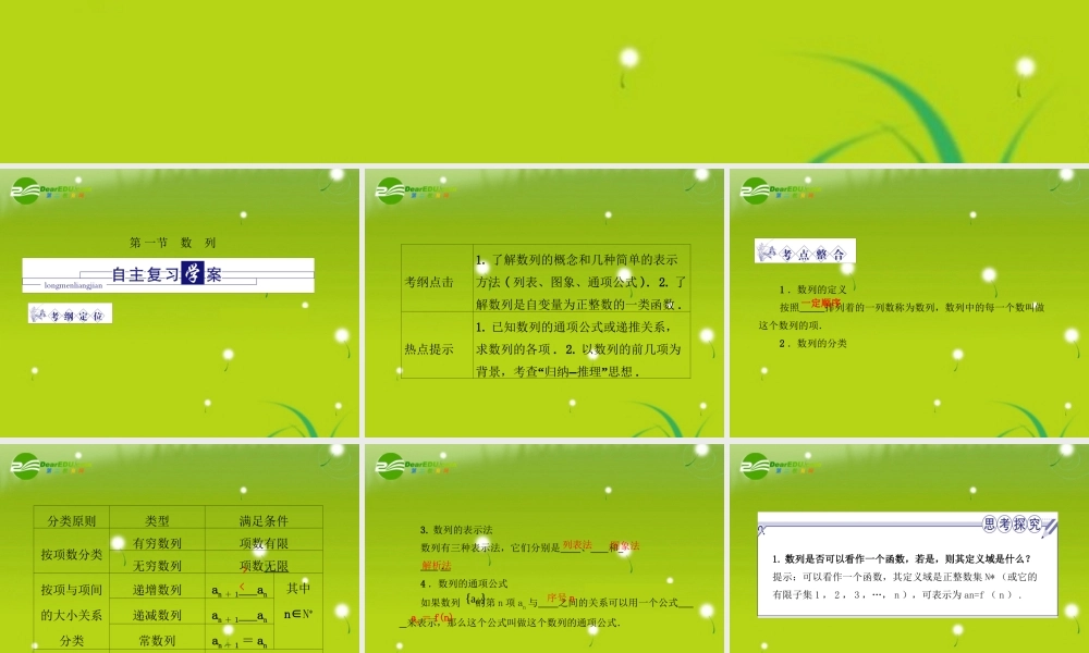 龙门高三数学 第四篇第一节 数列不等式自主复习课件(文) 北师大版 课件