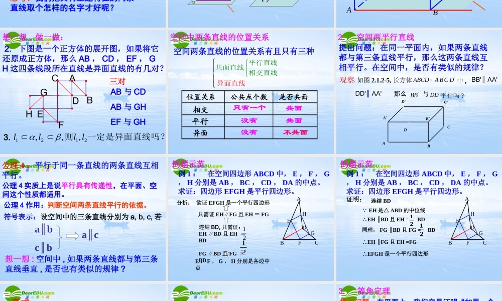 高中数学 212(空间中直线与直线之间的位置关系)课件 新人教A版必修2 课件