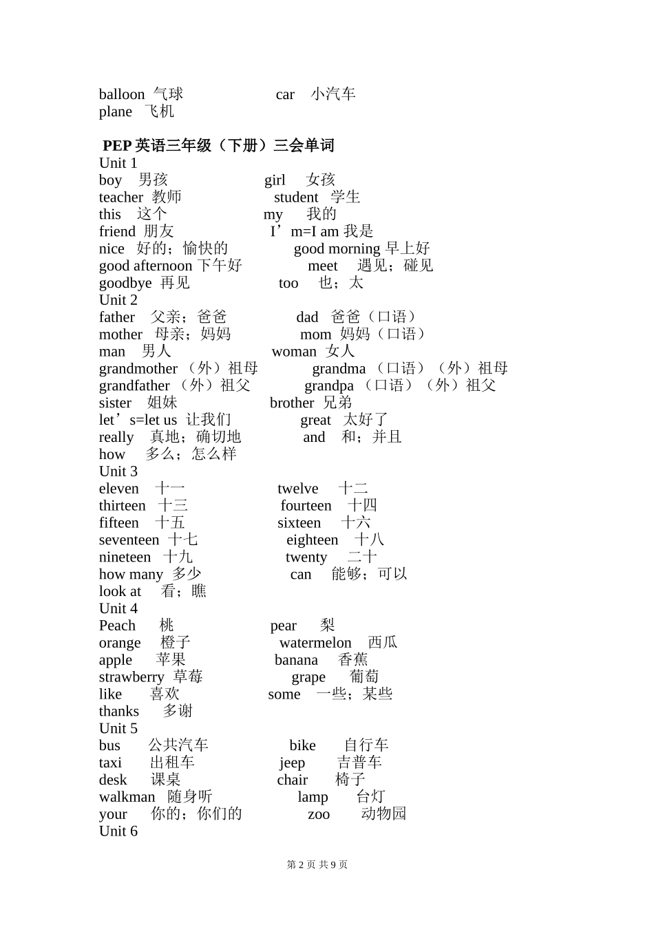 PEP小学英语单词总汇_第2页