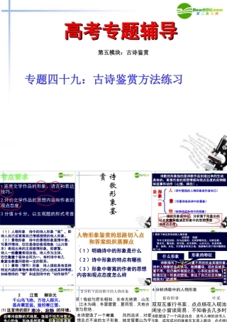 高考语文二轮复习 49古诗鉴赏的方法练习专题课件 苏教版 课件