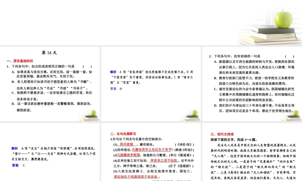 高考语文 考前突击列第16天课件 课件