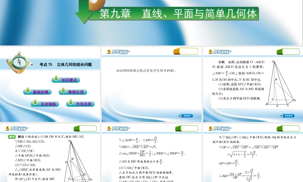 高三数学第一轮复习(高考教练)考点75 立体几何的综合问题(理科)课件