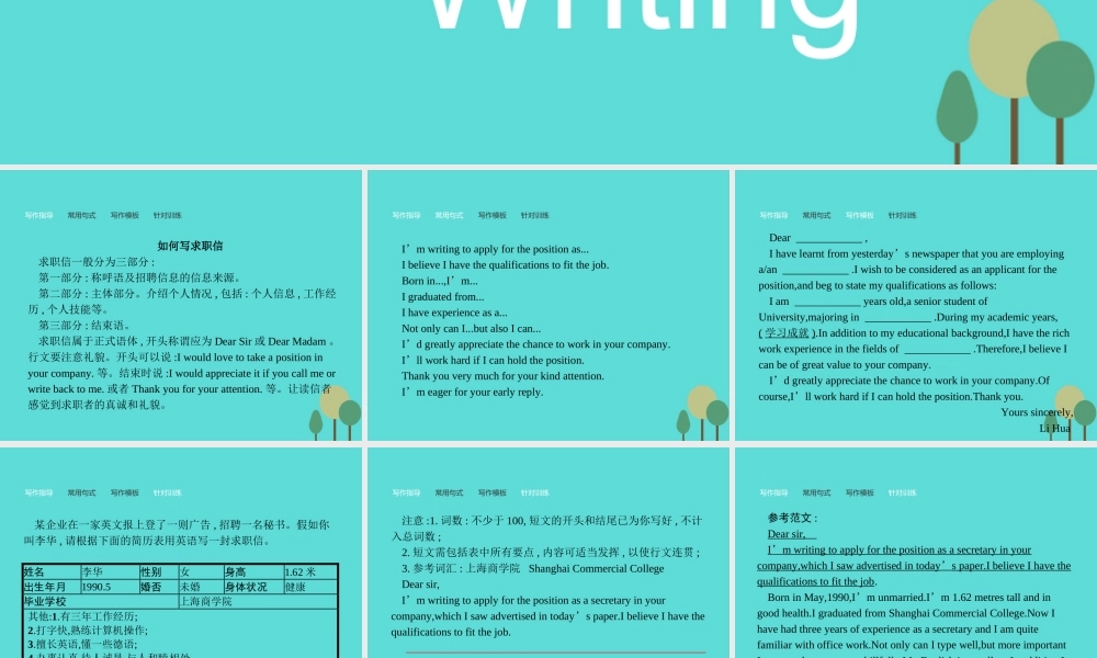 英语 Module 2 A Job Worth Doing 4 Writing 课件 外研版必修5 课件