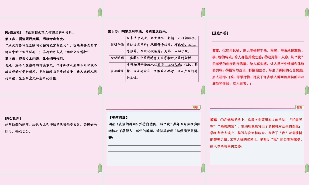 高考语文高分技巧二轮复习专题二抢分点四散文鉴赏的两个重点__手法与语言课件