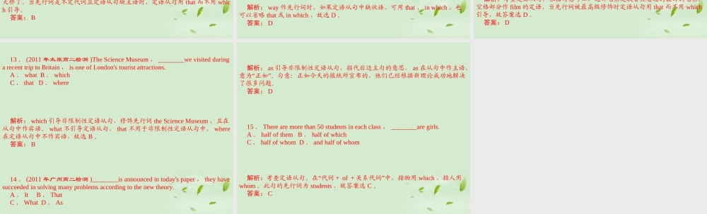 陕西省高三英语 单项填空复习 专题8 定义从句和名词性从句课件