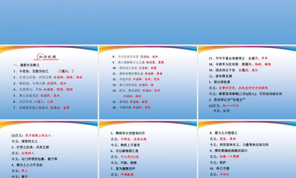 福建省高考语文 第一部分 必修一 文言文知识梳理&链接作文考点整合课件