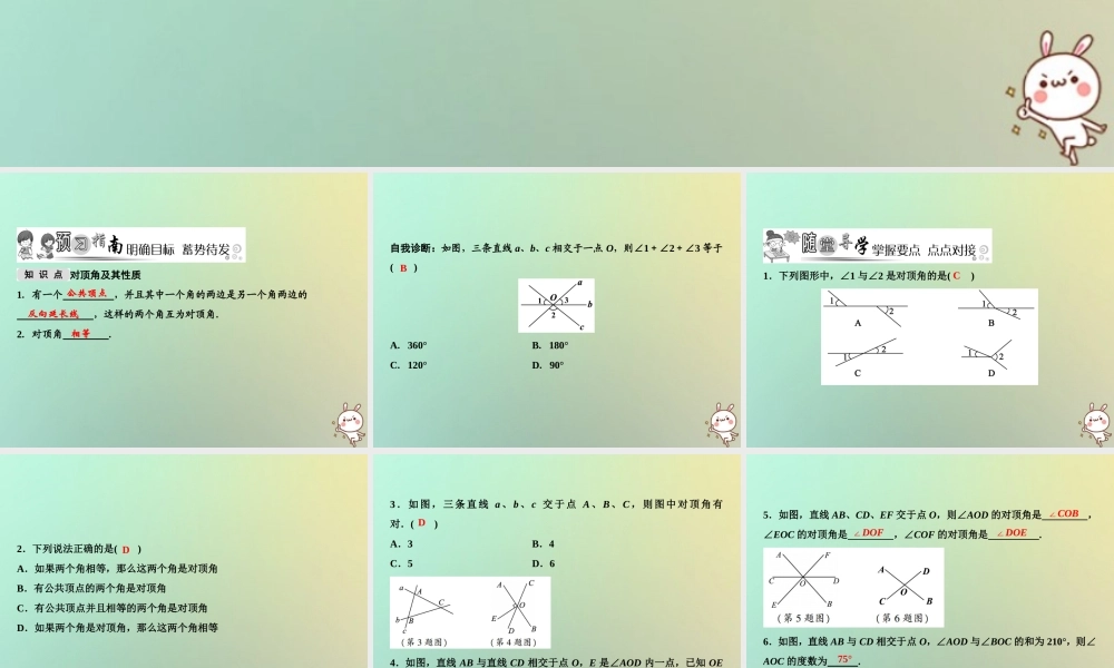 秋七年级数学上册 第5章 相交线与平行线 5.1.1 对顶角课件 (新版)华东师大版 课件