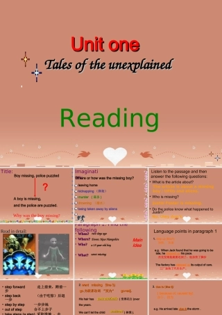 高中英语 Unit 1 Tales of the unexplained Reading 课件 牛津译林版必修2 课件