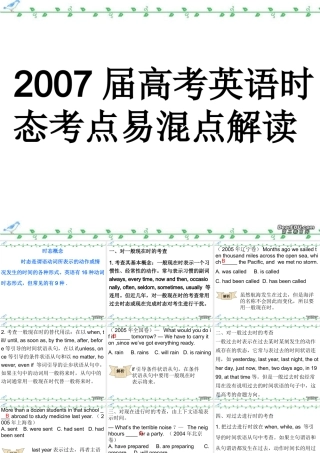 高考英语时态考点易混点解读 新课标 人教版 试题