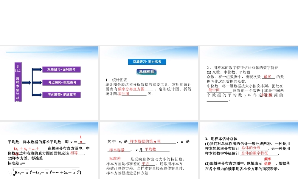 高考数学总复习 第11章§11.2用样本估计总体精品课件 理 北师大版 课件