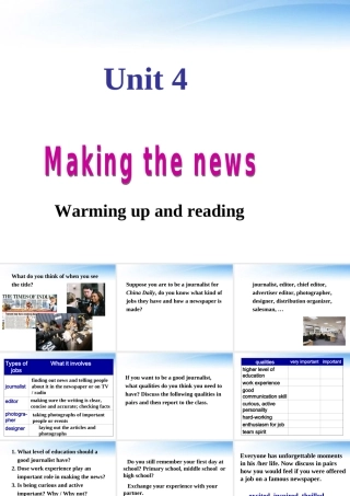 高中英语 Unit4(Making the news)Warming up and Reading课件 新人教版必修5 课件