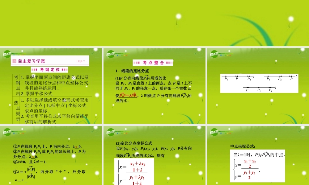 高三数学一轮复习 第五章 第四节 线段的定比分点和平移课件 理(全国版) 课件