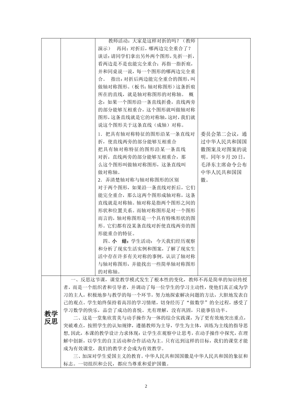 黄朝鲜：“学科教学渗透法制教育”优秀教学设计样板轴对称(图形)_第2页