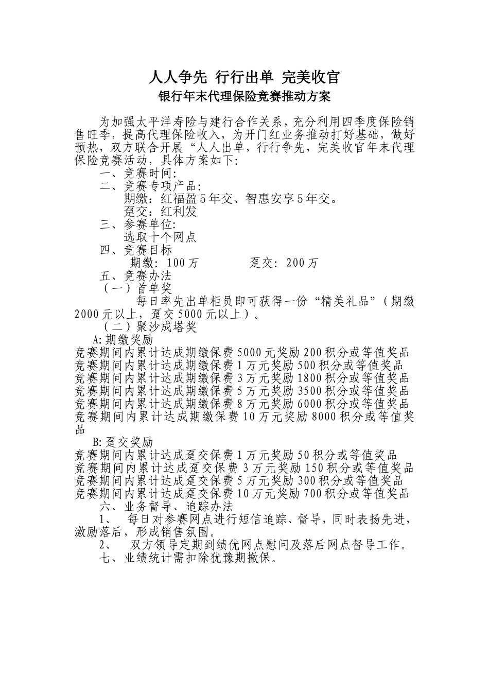 银行年末代理保险竞赛推动方案_第1页