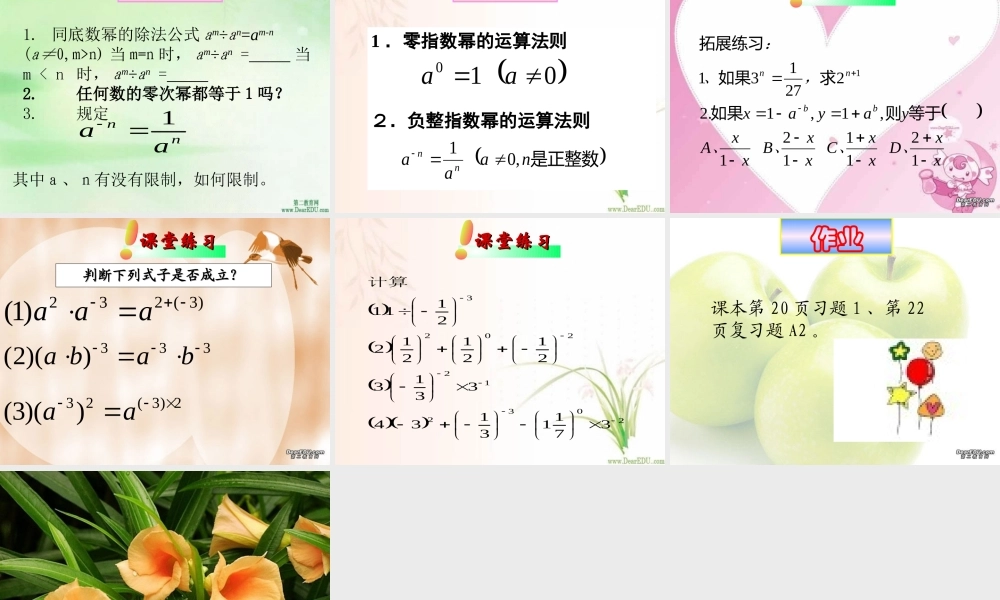 零指数幂与负整指数幂九年级数学 华东师大版 课件