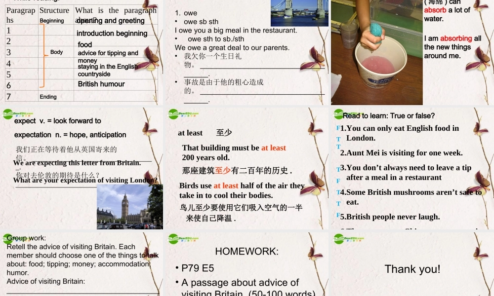 高中英语 Unit 12 Lesson 1 Visiting Britain-Period One课件 北师大版必修4 课件