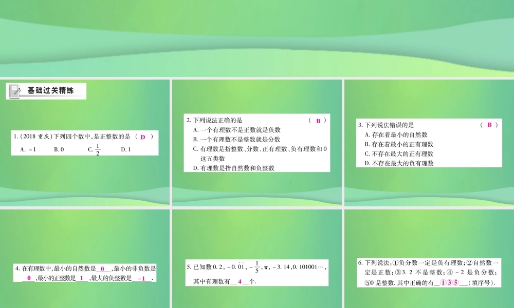 秋七年级数学上册 第2章 有理数 2.1 有理数 2.1.2 有理数练习课件 (新版)华东师大版 课件