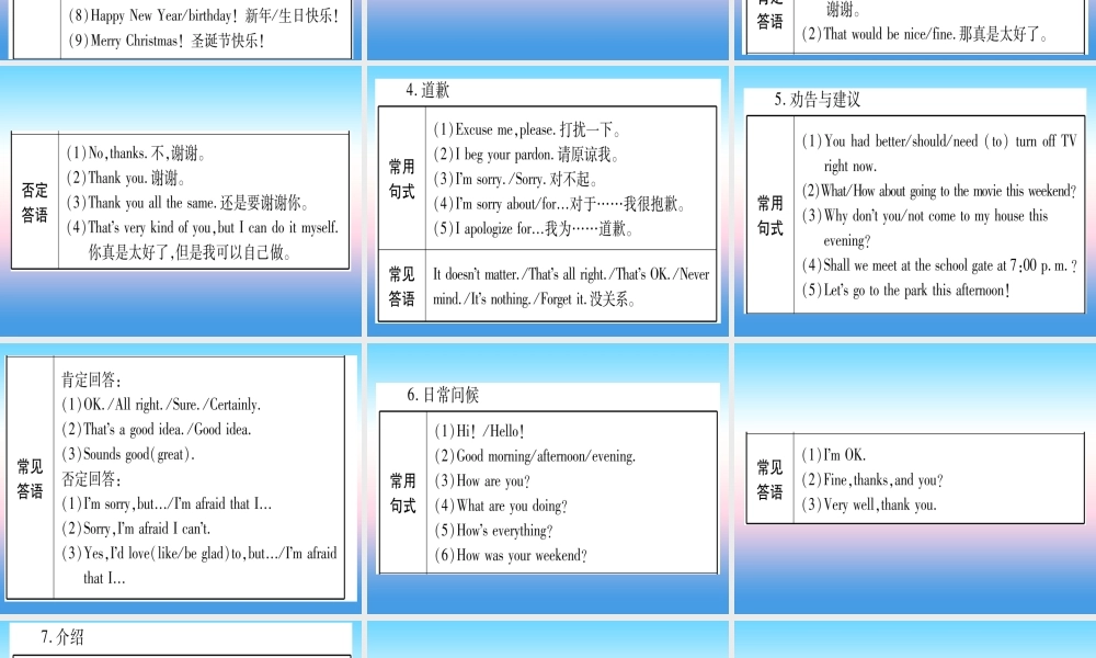 甘肃省中考英语 第二篇 中考专题突破 第一部分 语法专题 专题突破13 情景交际与图形标识课件 (新版)冀教版 课件