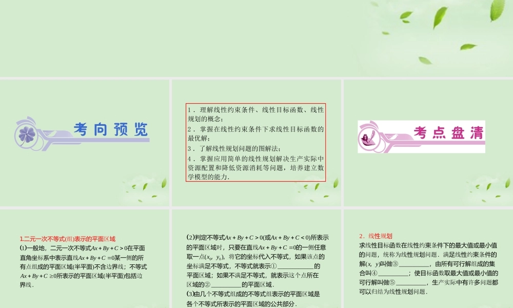 福建省高考数学一轮总复习 第41讲 简单的线性规划问题课件 文 新课标 课件