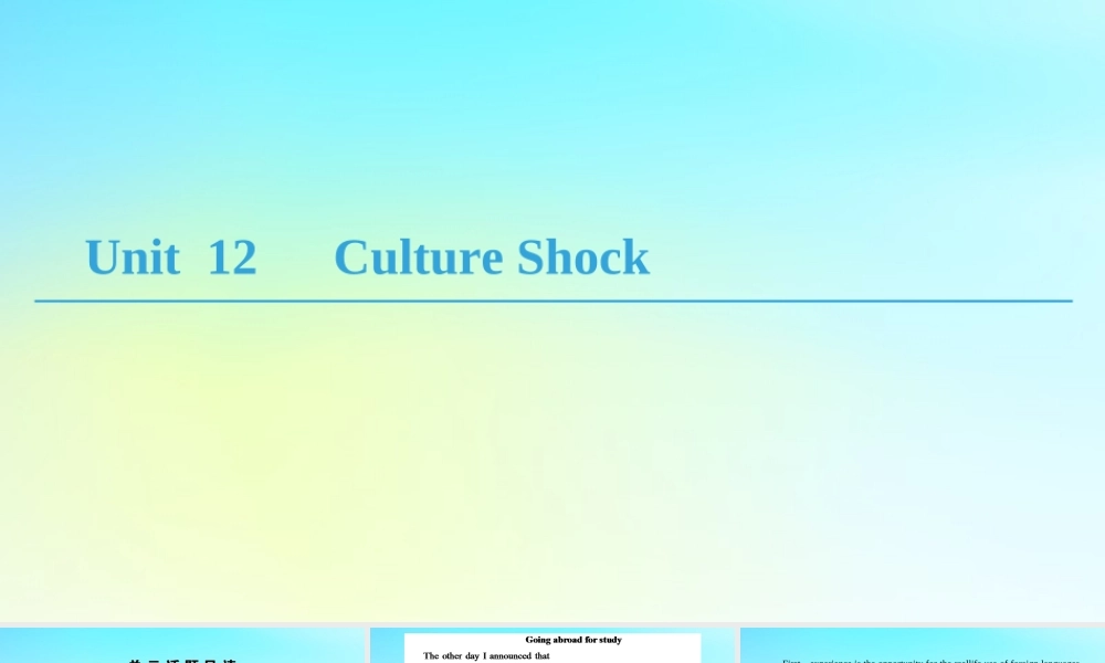 高中英语 Unit 12 Culture Shock Section Ⅰ ReadingⅠ Warm up  Lesson 1课件 北师大版必修4 课件