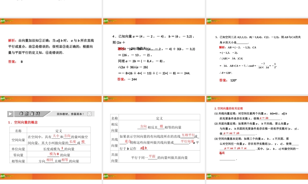 高考数学 第七章第六节 空间向量及其运算课件 新人教A版 课件