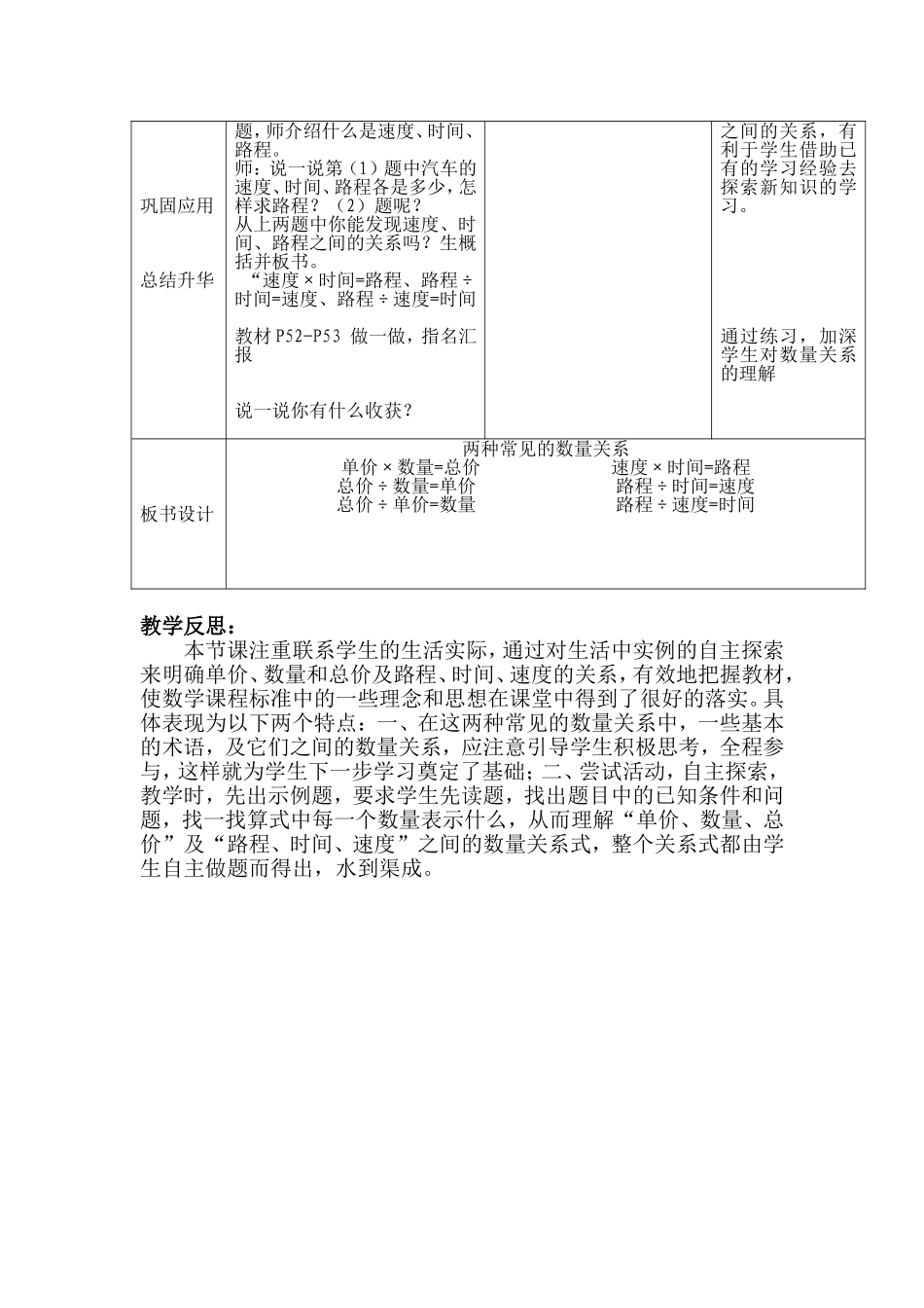 小学人教四年级数学《两种常见的数量关系》教学设计_第2页