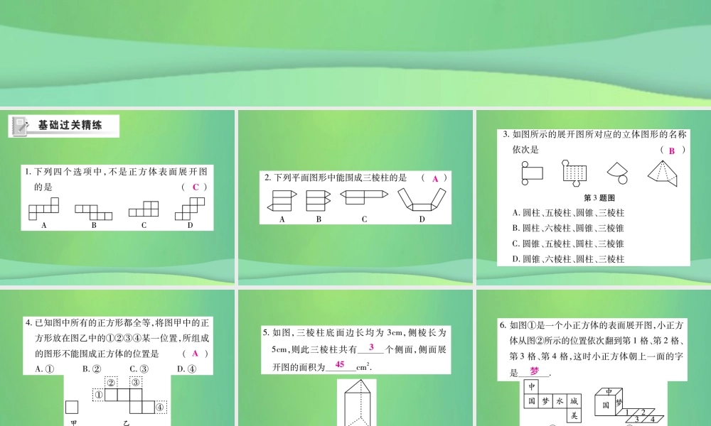 秋七年级数学上册 第一章 丰富的图形世界 1.2 展开与折叠练习课件 (新版)北师大版 课件
