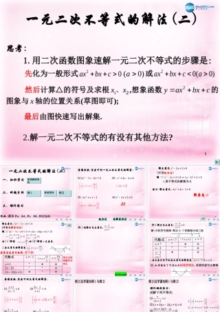 高中数学 3.2一元二次不等式及其解法(二)课件 新人教A版必修5 课件