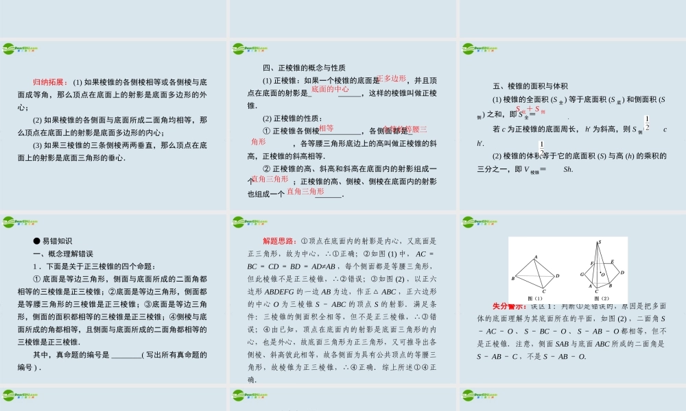 高考数学一轮复习 第六讲棱柱与棱锥课件 新人教版 课件