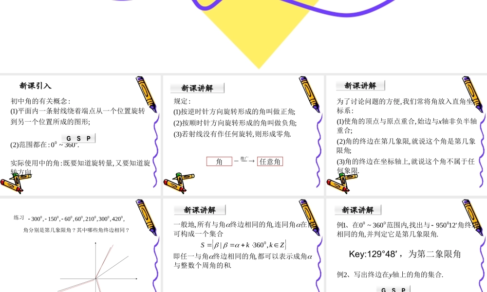 高一数学：51(任意角)课件沪教版 课件