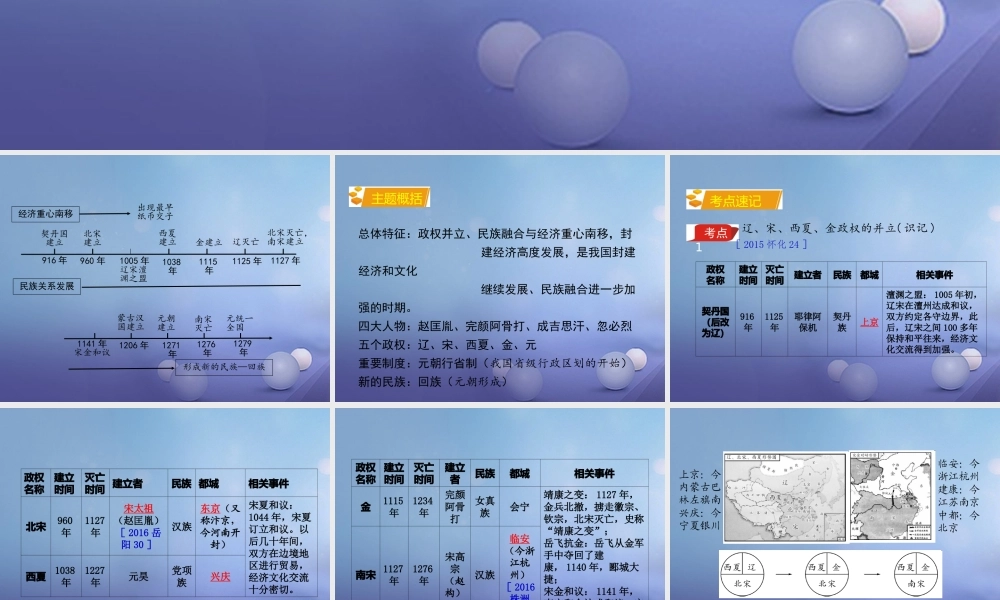 湖南省中考历史 教材知识梳理 模块一 中国古代史 第六单元 经济重心的南移与民族关系的发展课件 岳麓版 课件