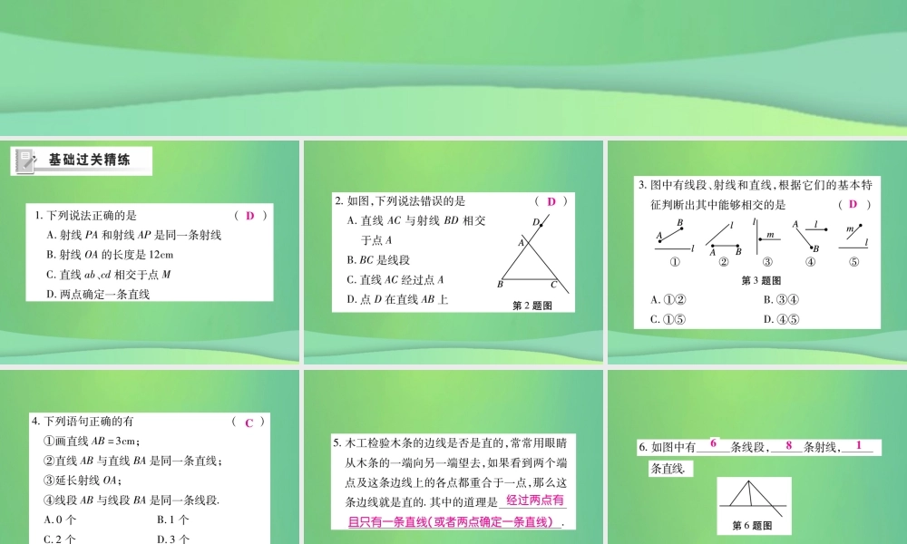 秋七年级数学上册 第四章 基本平面图形 4.1 线段、射线、直线练习课件 (新版)北师大版 课件