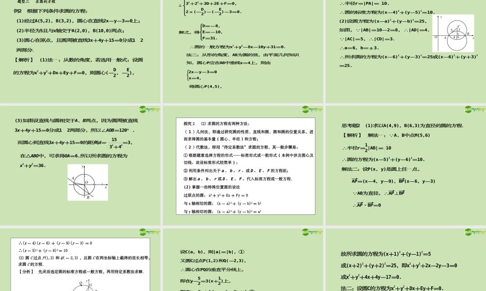 高考数学一轮复习 圆的方程调研课件 文 新人教A版 课件