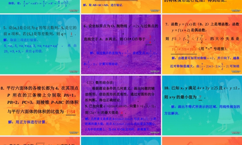 高考数学解题方法专题训练填空题的解法 人教版 试题