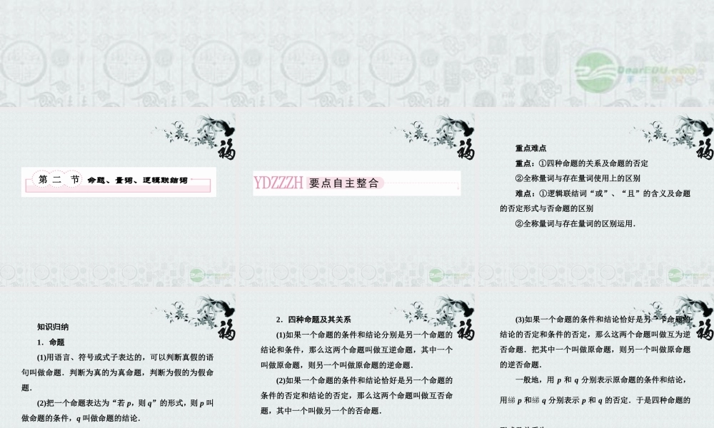 高考数学总复习 1-2 命题、量词、逻辑联结词课件 新人教B版 课件