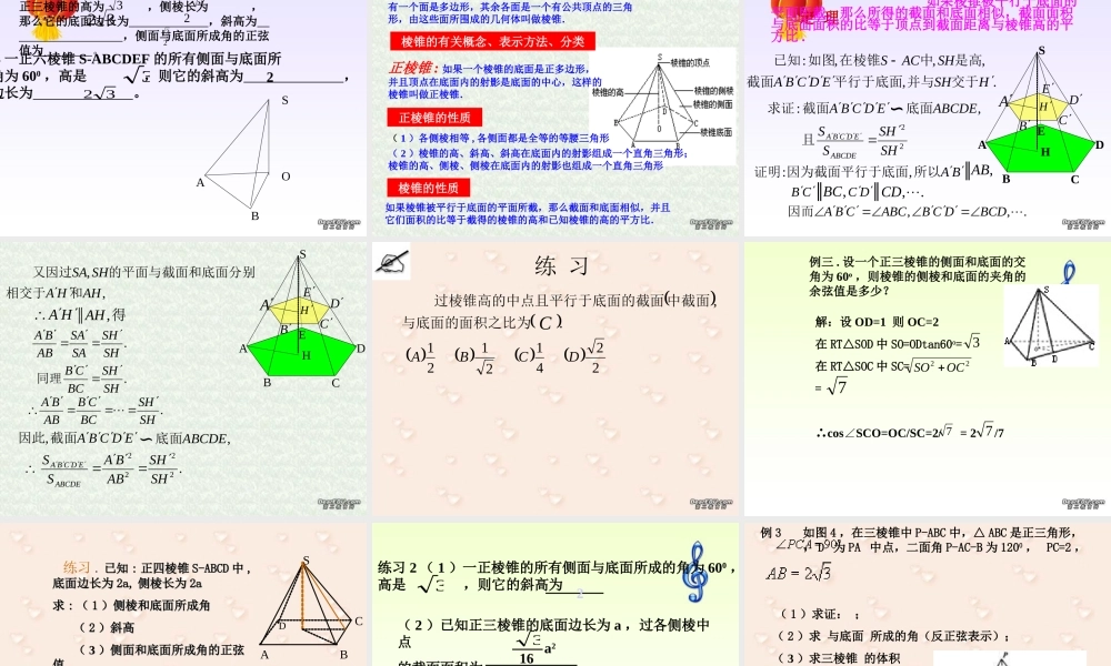 浙江省桐庐地区高二数学棱锥第1课时 人教版 课件