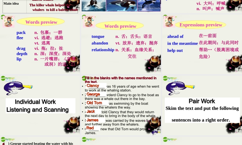 高中英语 unit3 Under the Sea reading-- OLD TOM THE KILLER WHALE课件 新人教版选修7 课件