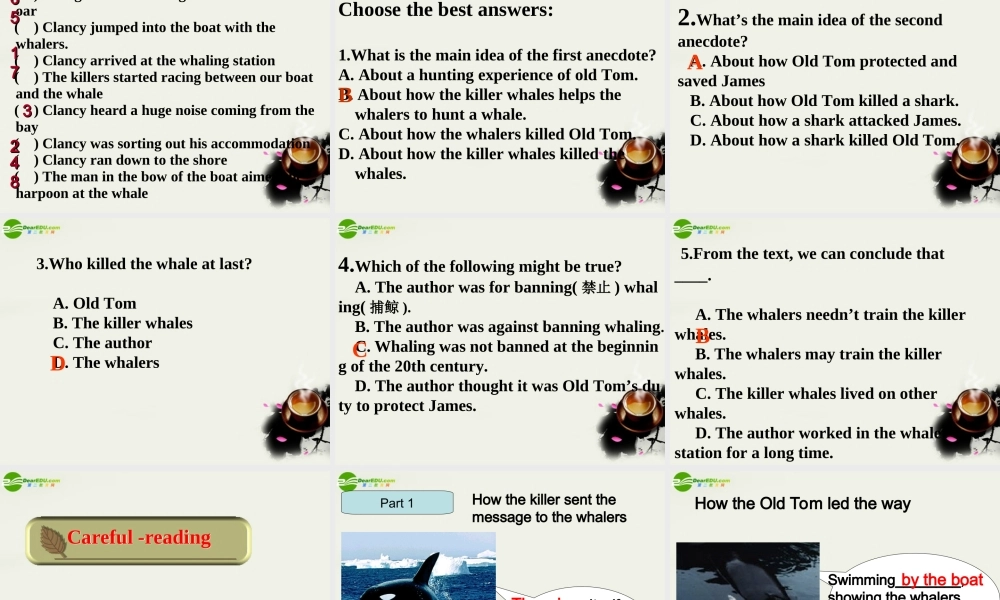 高中英语 unit3 Under the Sea reading-- OLD TOM THE KILLER WHALE课件 新人教版选修7 课件